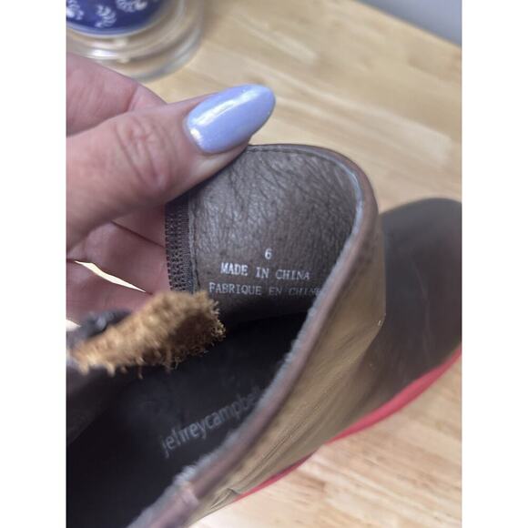 Jeffrey Campbell Sz 6 Brown Leather Platform Boots Chuncky Red Rubber Lug Sole - Picture 5 of 10